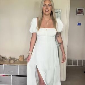 Elegant White Puff Sleeve Dress